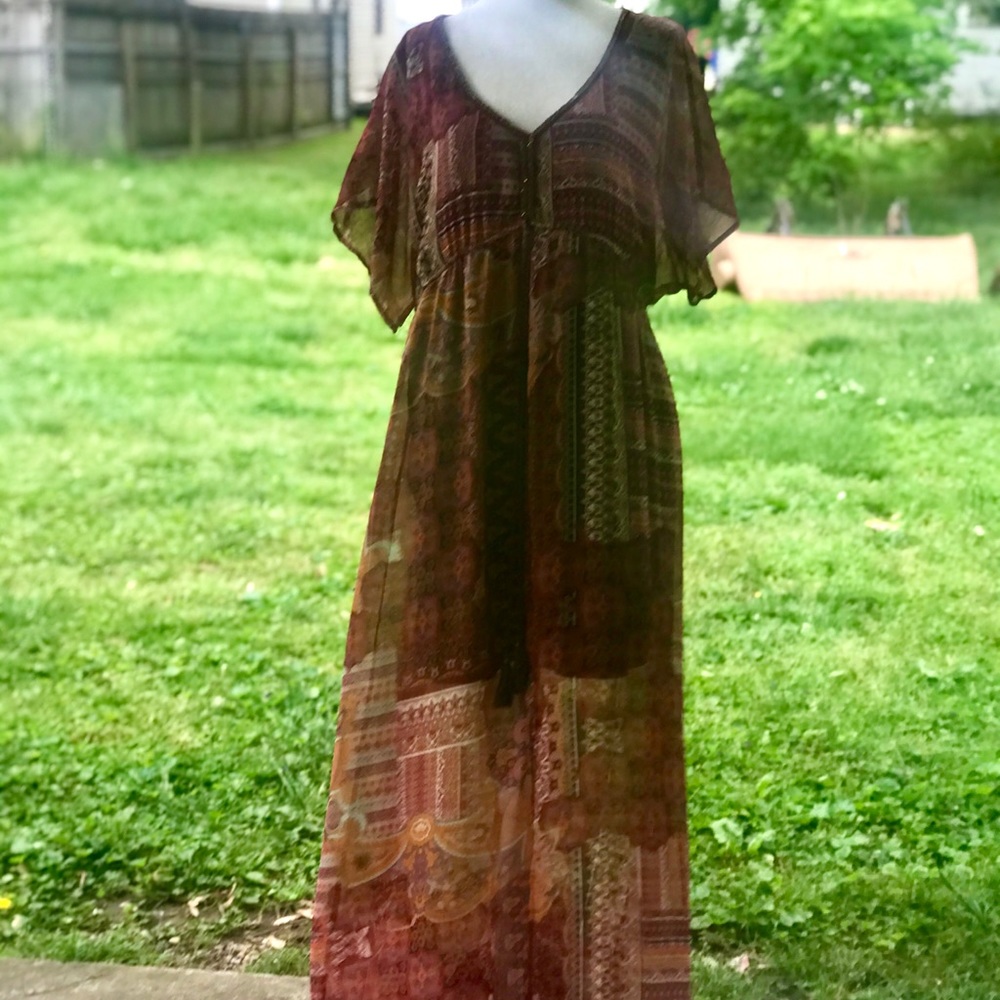 Boho spring summer medium V-neck maxi dress